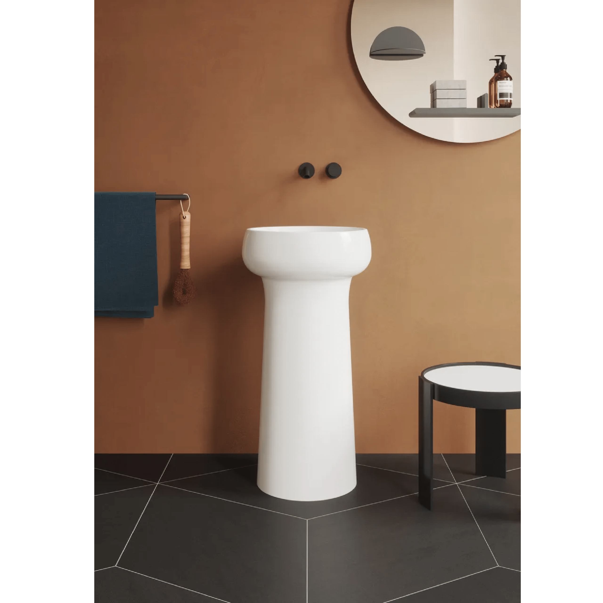 Lavabo Freestanding Con Scarico a Parete 40,5 Cm Azzurra Ceramica "Graal" Bianco Lucido