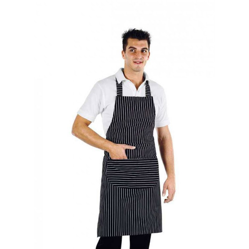 Casolaro Hotellerie Spa Apron with bib and pocket, large black pinstriped Casolaro Hotellerie SpA