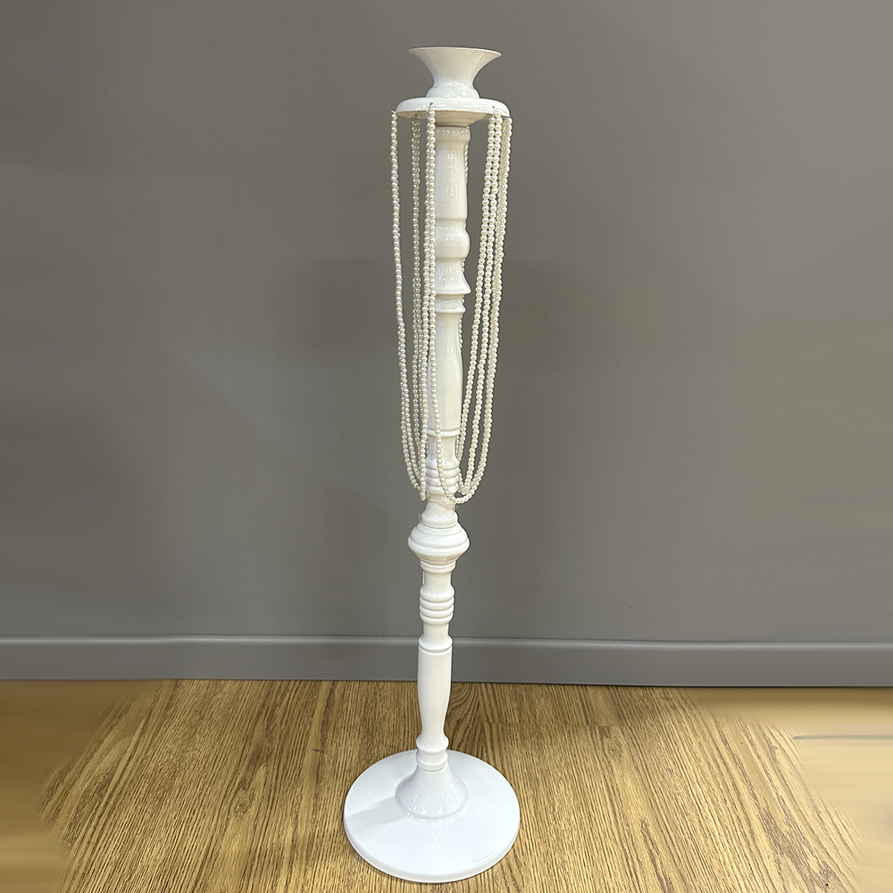 Casolaro Hotellerie Spa White Metal Candelabra with beads Casolaro Hotellerie SpA