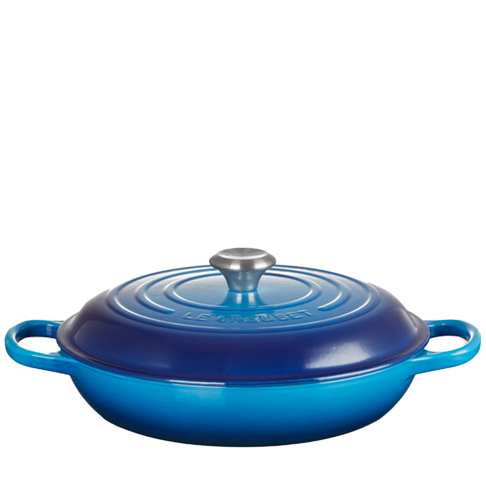 Casolaro Hotellerie Spa Azure Blue Enameled Cast Iron Shallow Casserole Le Creuset