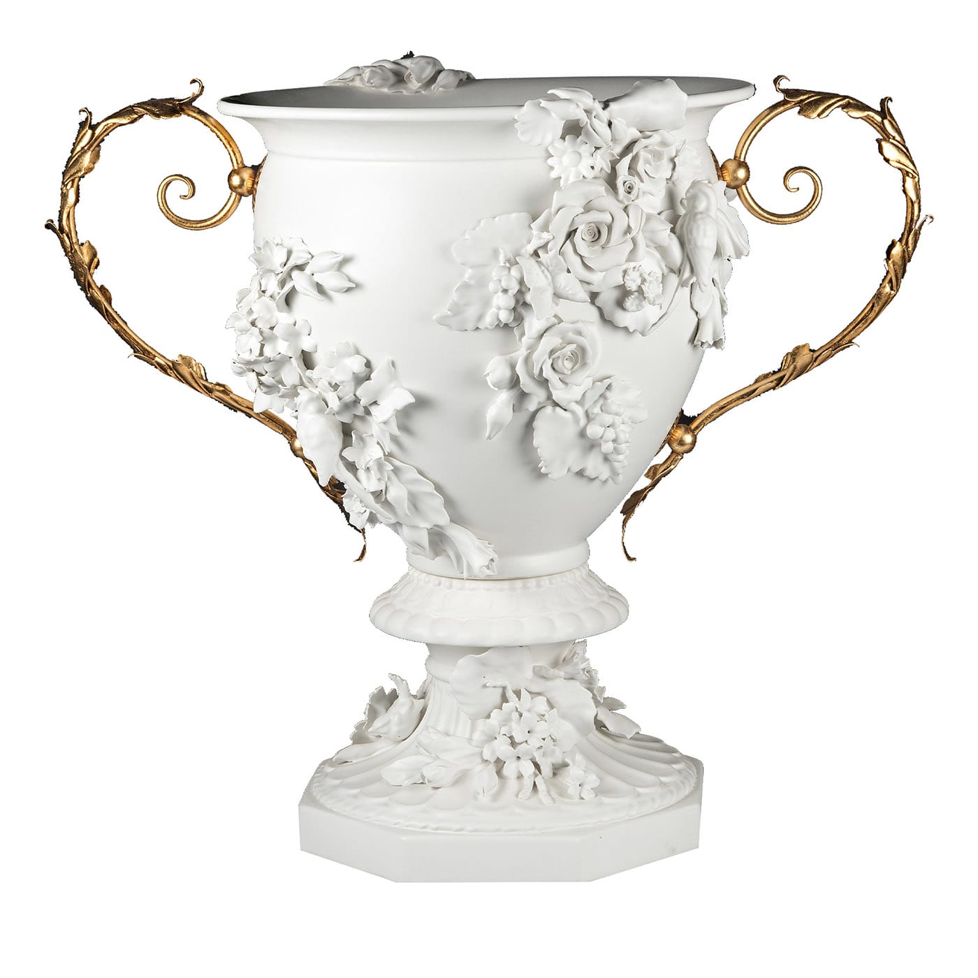 Fiori Floral Vaso a calice bianco e oro di Antonio Fullin