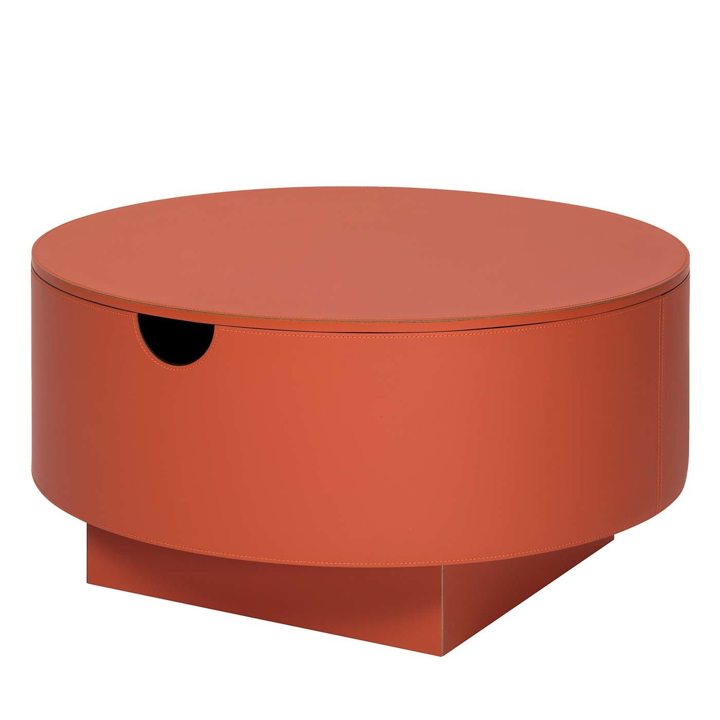 Tavolino da caffè basso in legno e pelle