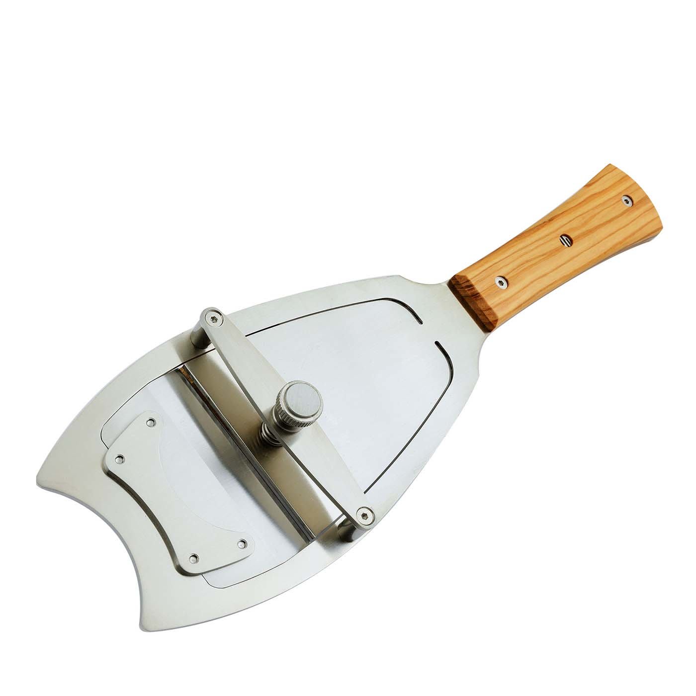 Rasoio per tartufi in acciaio con manico in legno d'ulivo