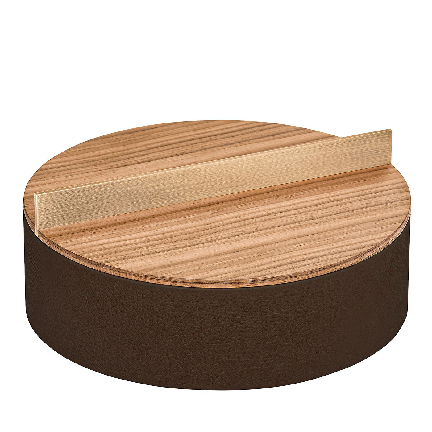 Scatola rotonda Dama grande in frassino grigio e pelle