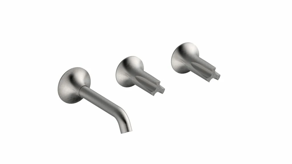 BONGIO ToolS Gruppo lavabo a parete con bocca da 190 mm. in acciaio spazzolato 316 completa di connessione incasso. Installazione orizzontale o verticale con posizione bocca modificabile.-TO541ASAS