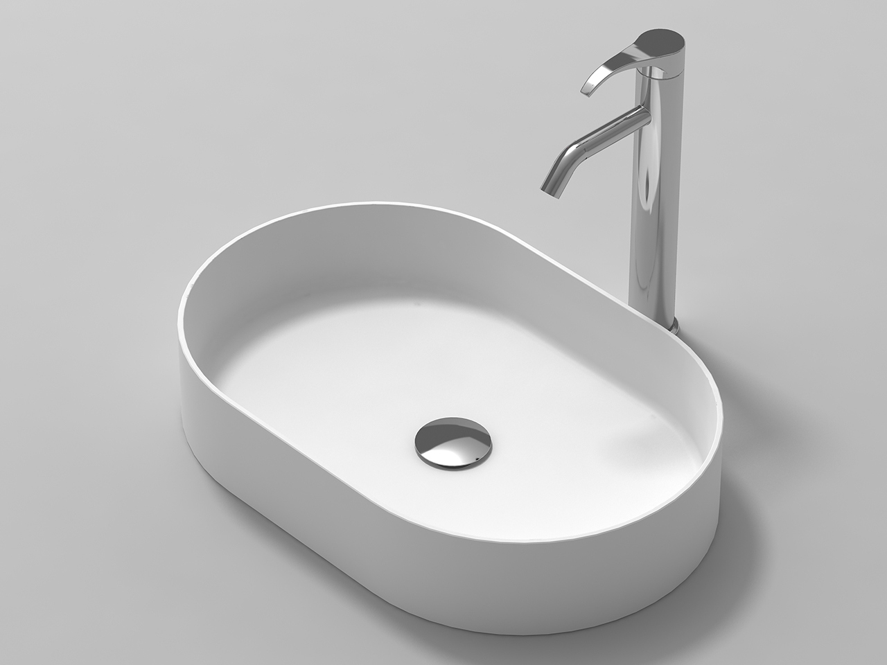 Lavabo da Appoggio Union Round 58X38 Solid Surface Opaco Bianco-21611
