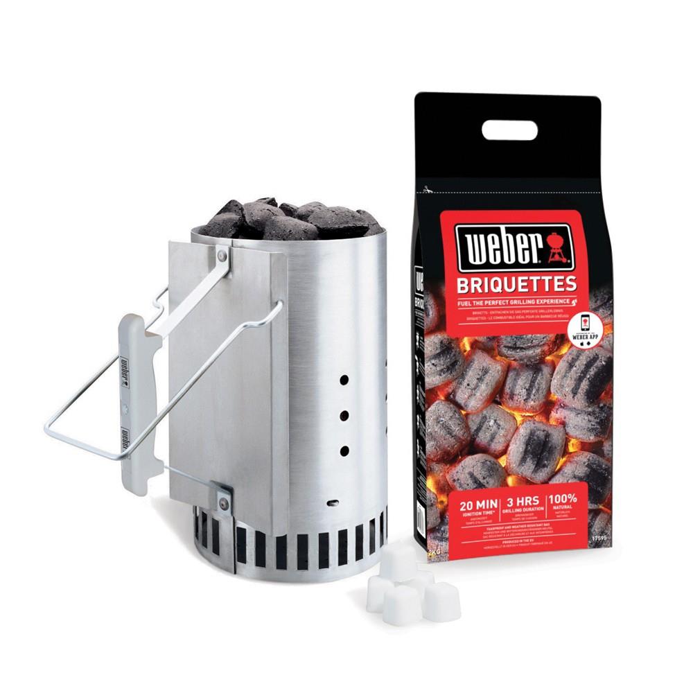 WEBER							 							KIT CIMINIERA DI ACCENSIONE + 2 KG BRICCHETTI DI CARBONE