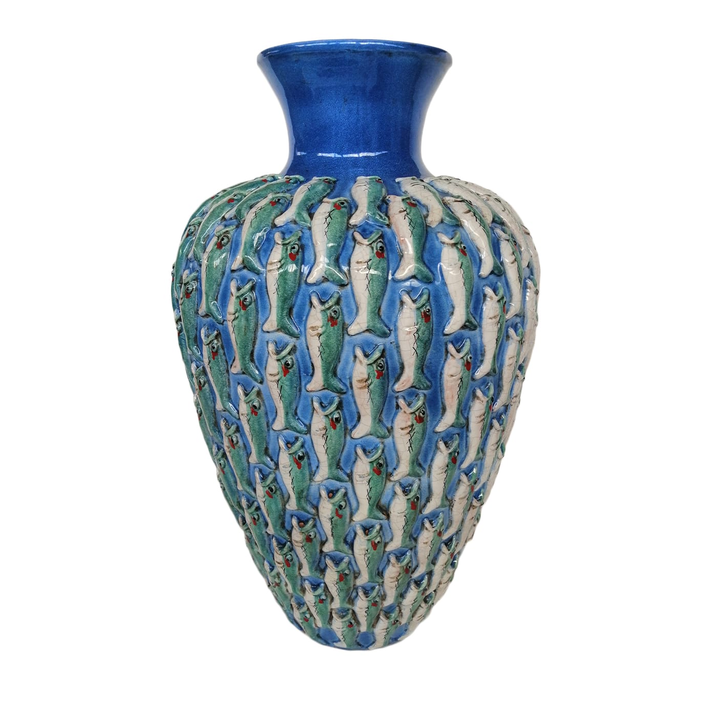 Vaso in ceramica policroma a motivi di pesce