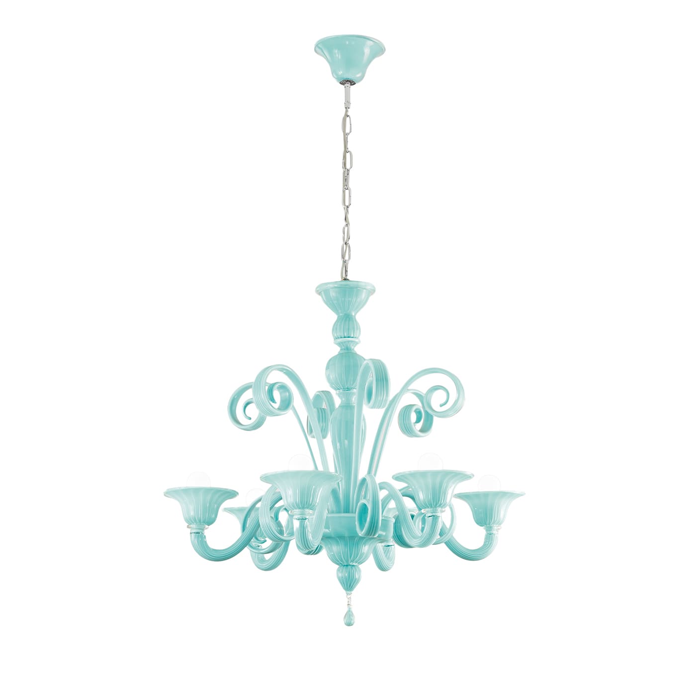 Lampadario Elena a 6 Luci in Vetro Soffiato Azzurro Chiaro