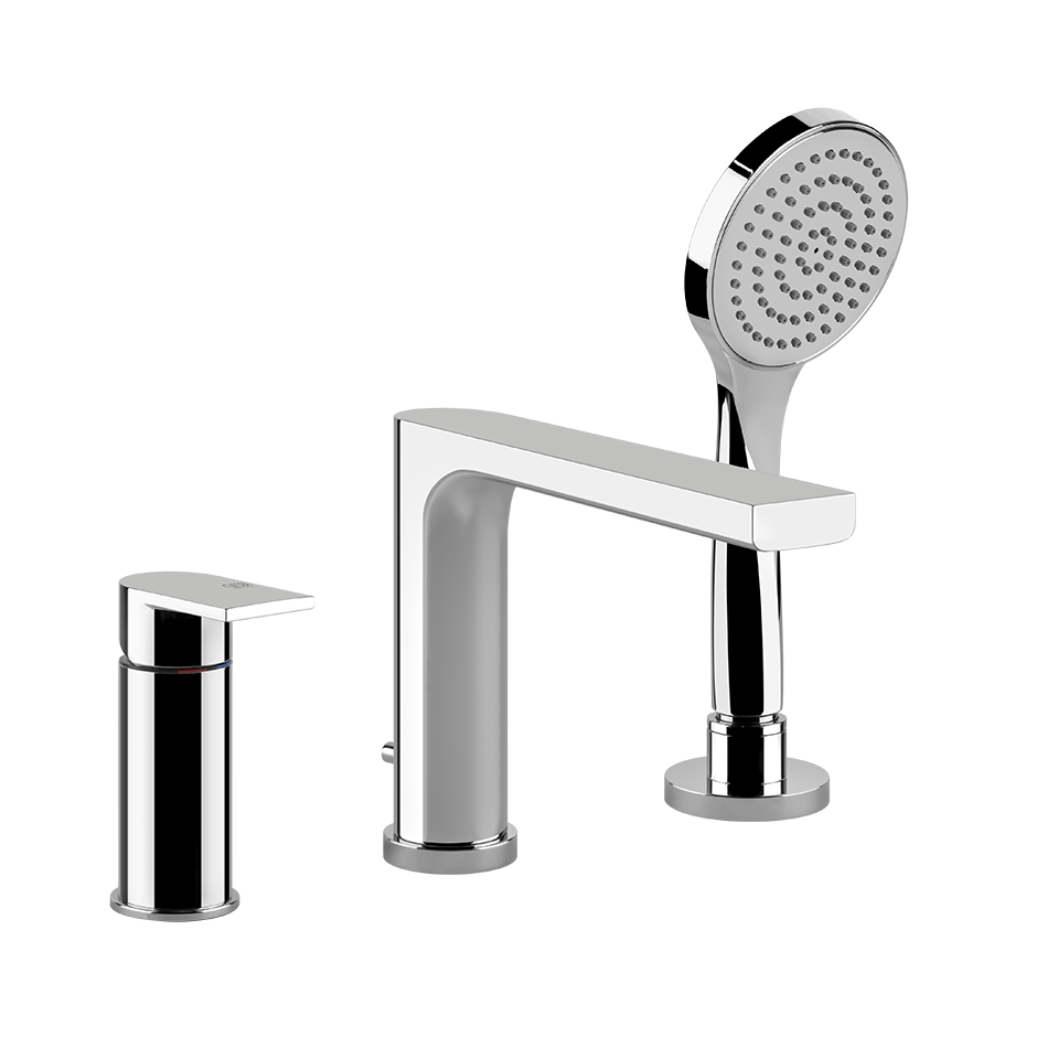 Gruppo Bordo Vasca 3 fori con bocca di erogazione, deviatore, flessibile 1,50 m e doccetta anticalcare . Deviatore incorporato nella bocca-38634#031