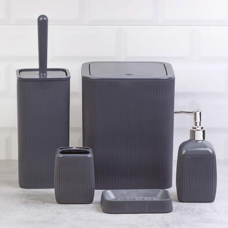 Set Accessori da Bagno Quadrato Rigato Grigio - Meda