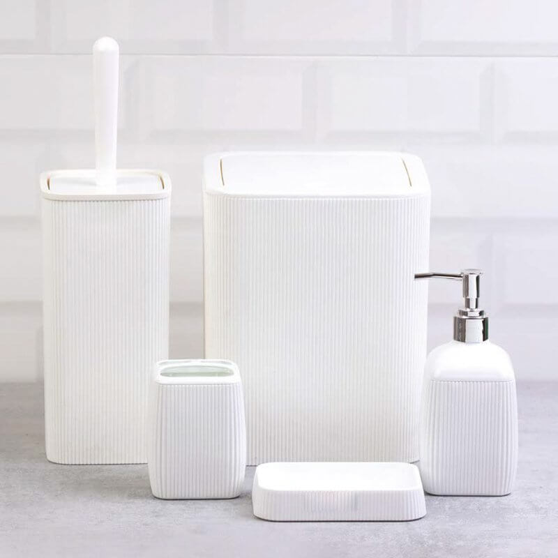 Set Accessori da Bagno Quadrato Rigato Bianco - Meda