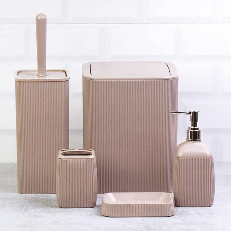 Set Accessori da Bagno Quadrato Rigato Tortora - Meda