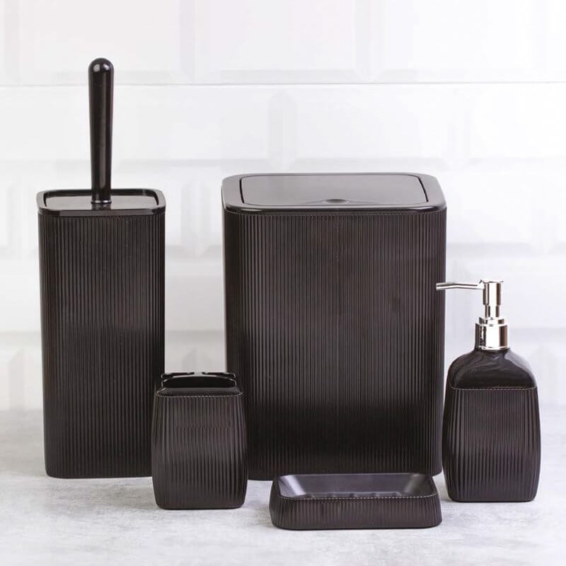 Set Accessori da Bagno Quadrato Rigato Nero - Meda
