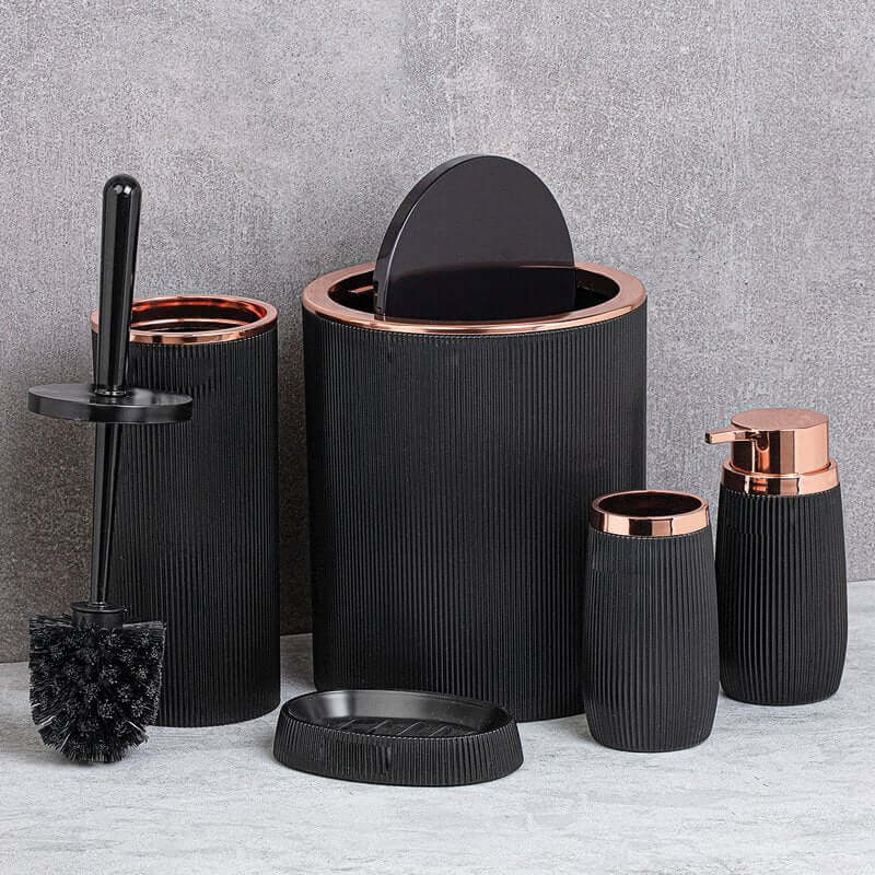 Set Accessori da Bagno Tondo Rigato Nero/Oro-Rosa - Meda