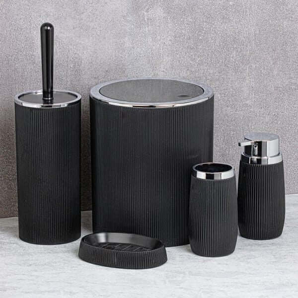 Set Accessori da Bagno Tondo Rigato Nero/Cromo - Meda