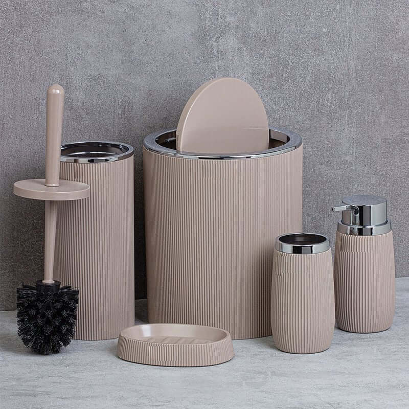 Set Accessori da Bagno Tondo Rigato Tortora/Cromo - Meda