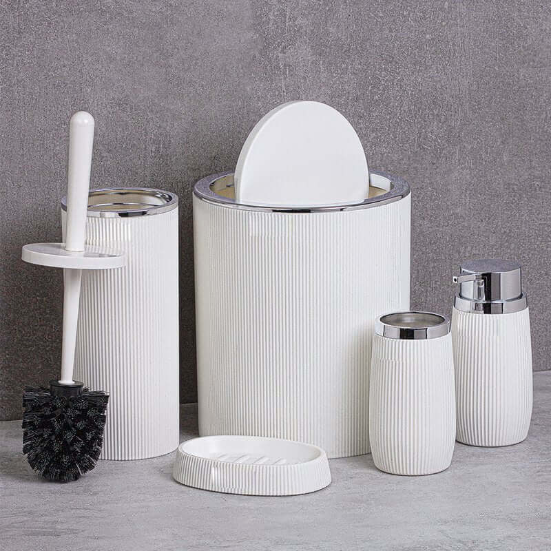 Set Accessori da Bagno Tondo Rigato Bianco/Cromo - Meda