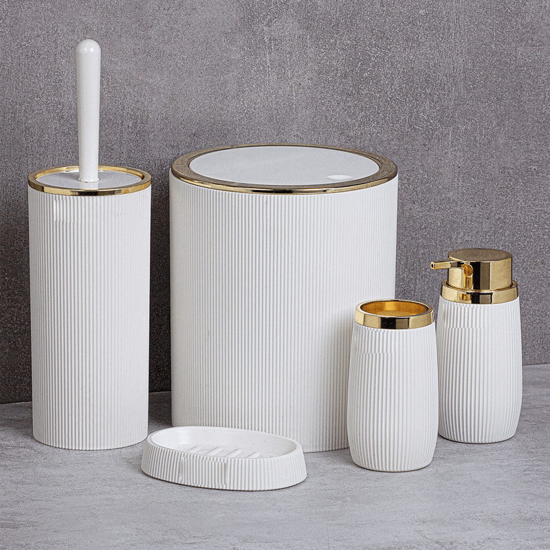 Set Accessori da Bagno Tondo Rigato Bianco/Oro - Meda