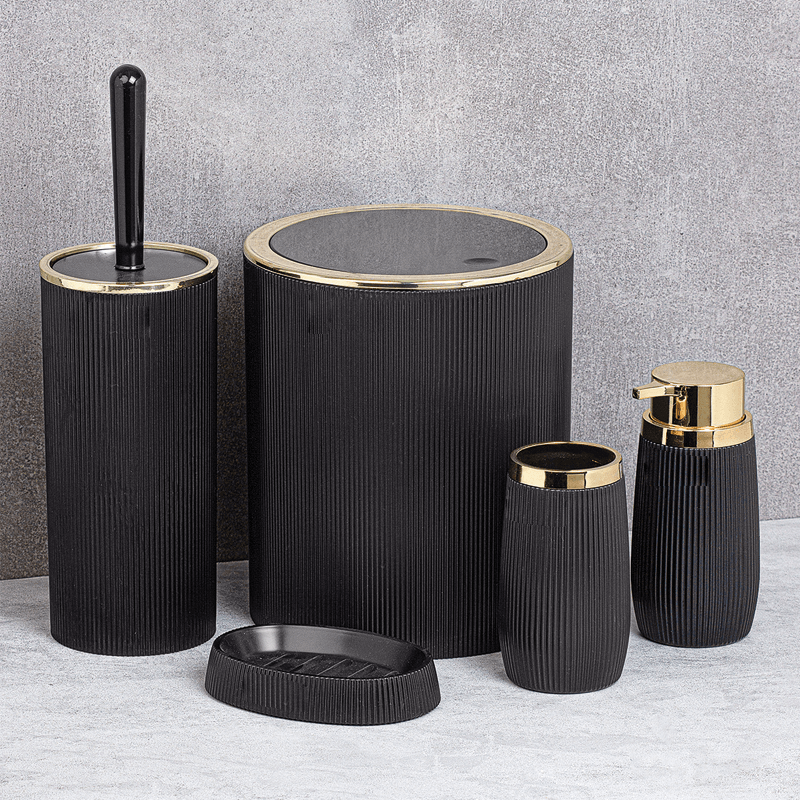 Set Accessori da Bagno Tondo Rigato Nero/Oro - Meda