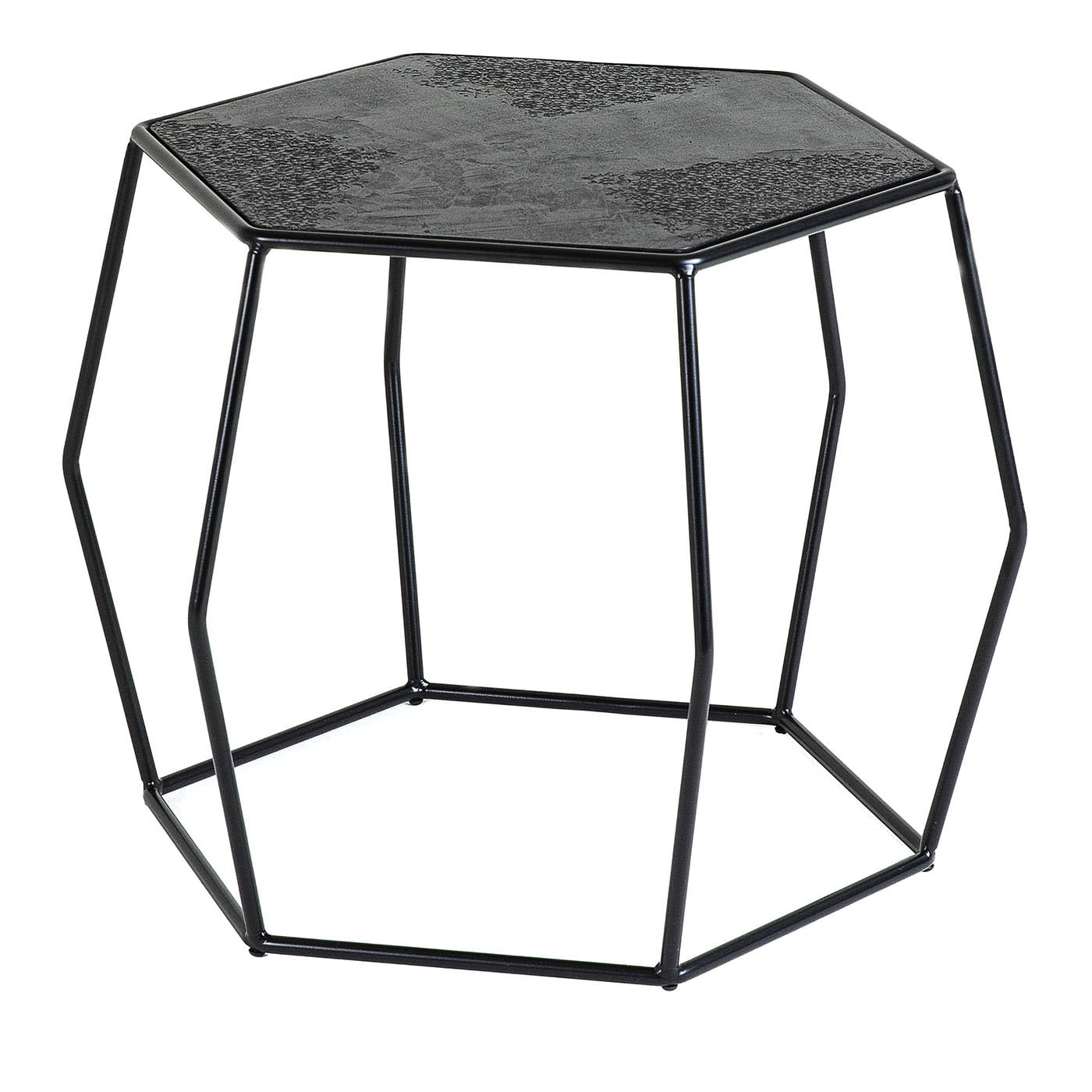 Esagono Tavolino Esagonale Con Top In Resina Spatolata Color Nero