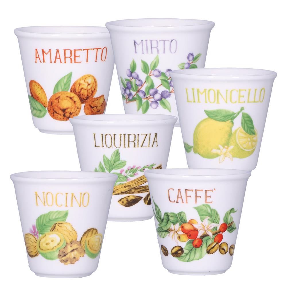 PORCELLANA BIANCA 6 BICCHIERINI MIX LIQUORELLI