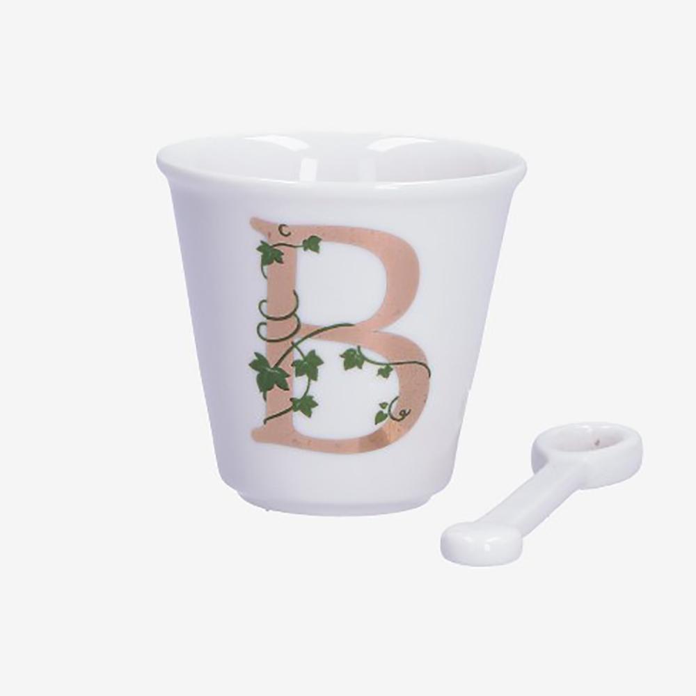 PORCELLANA BIANCA							 							UNICO BICCHIERINO INIZIALE CON CUCCHIAINO