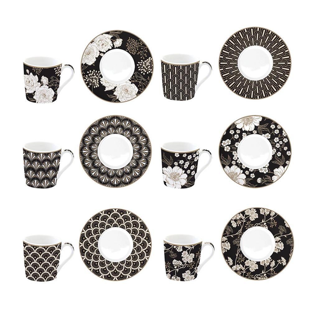 EASY LIFE ART DECO & FLOWERS SET 6 TAZZE ESPRESSO CON PIATTINO