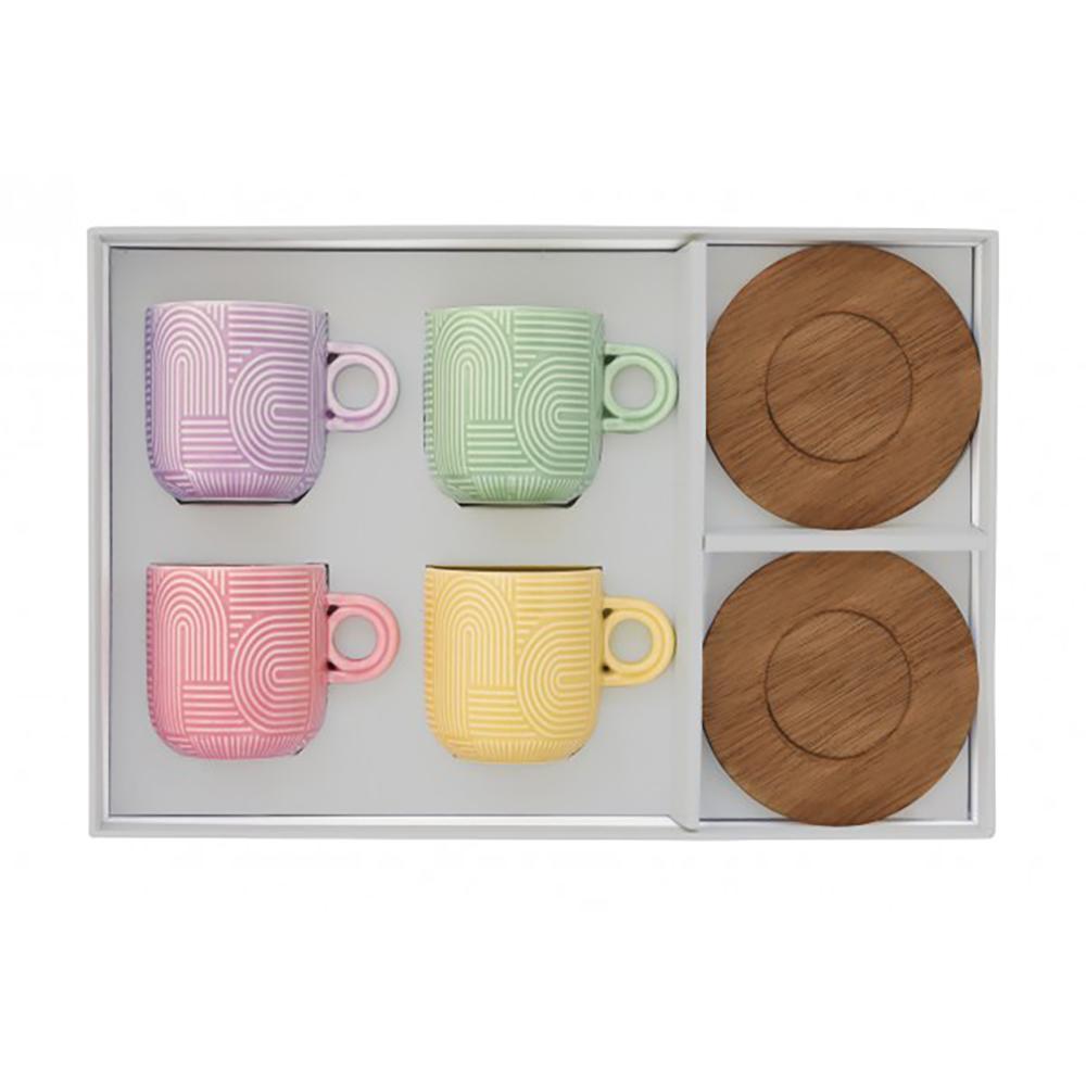 EASY LIFE TAKE A LOOP SET 4 TAZZE ESPRESSO CON PIATTINO ACACIA