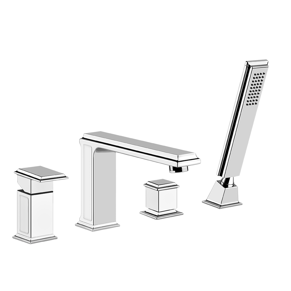 ELEGANZA Gruppo Bordo Vasca 4 fori con bocca di erogazione, deviatore, flessibile 1,50 m e doccetta anticalcare-46037#030