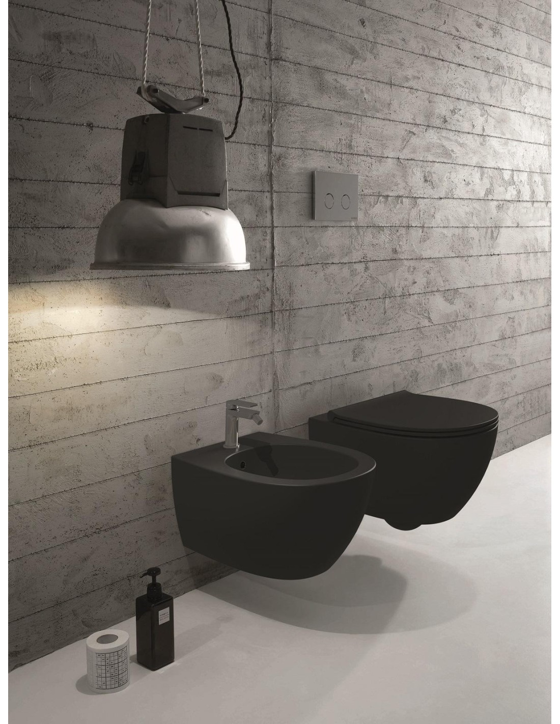 4All SENZA BRIDA Ceramica Globo sospesi 54x36 Wc + bidet + coprivaso soft [nero opaco] - MDS03AR+MDS09AR+MDR20AR