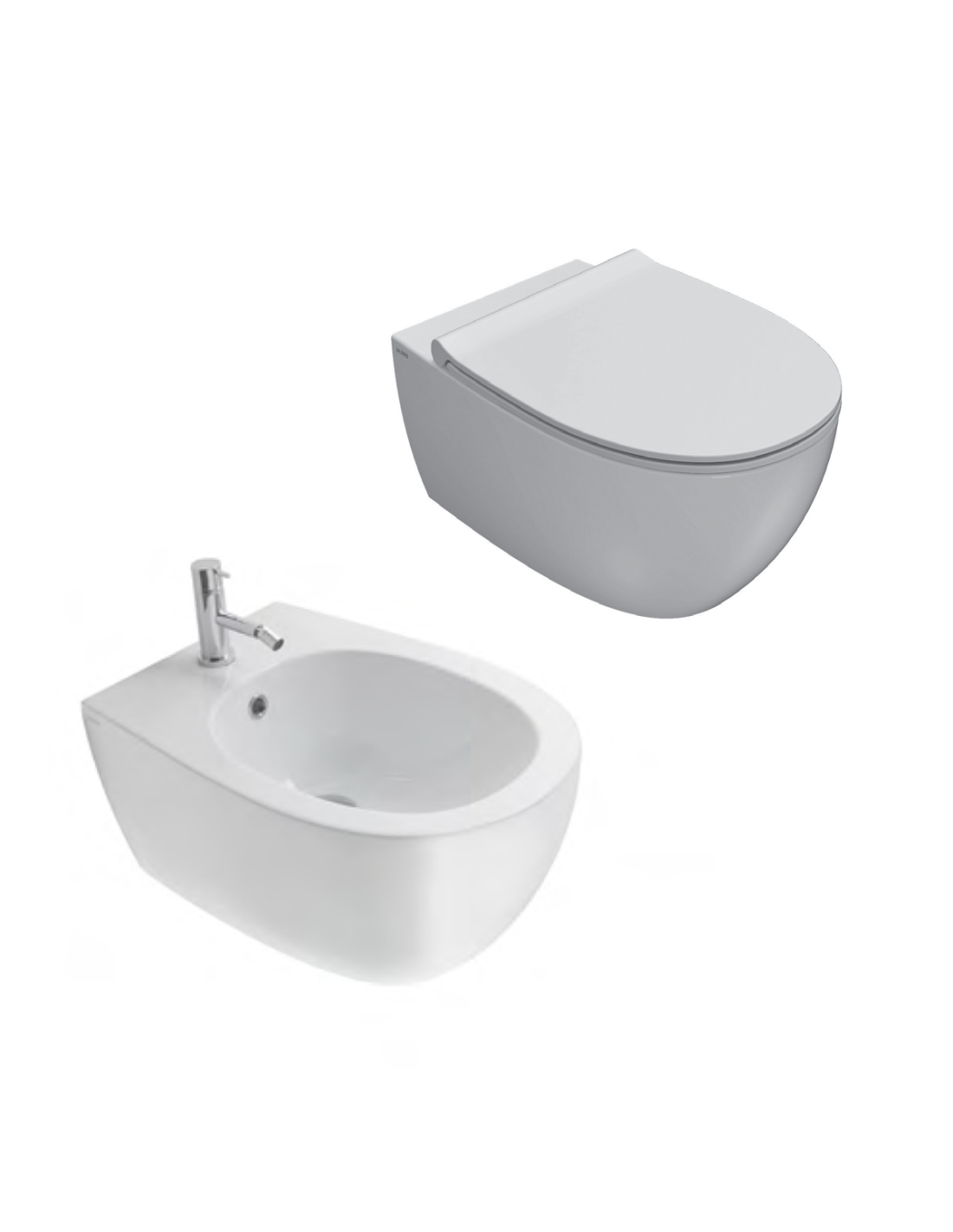 4All SENZA BRIDA Ceramica Globo sospesi Wc + bidet + coprivaso soft [bianco opaco]