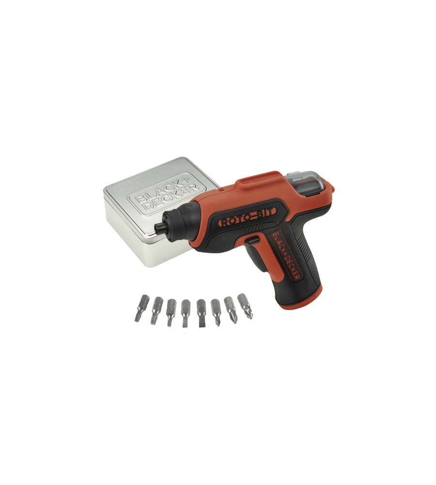 Svitavvita con batteria al litio 3,6V e 8 inserti e scatola in metallo Black+Decker