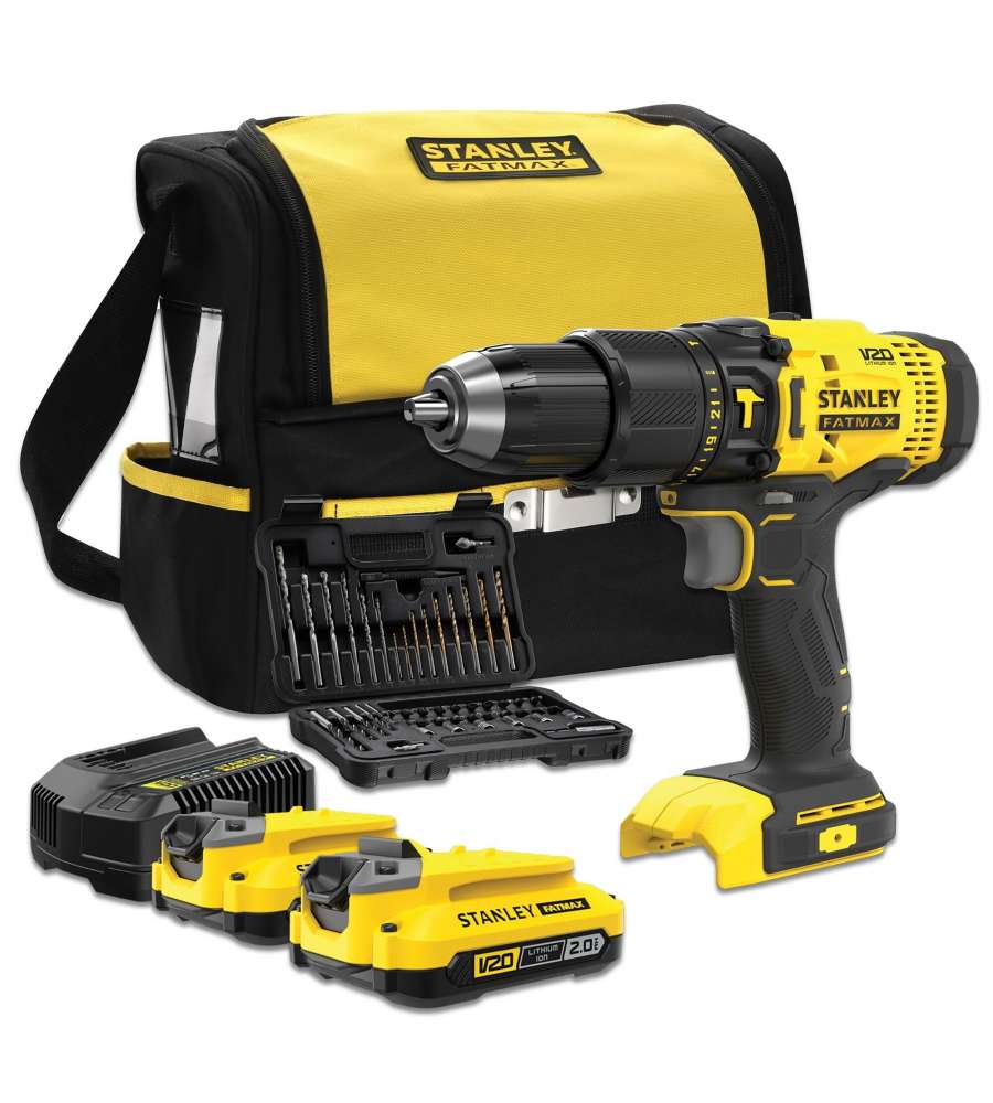 Stanley Trapano Avvitatore Batteria 18V-2Ah V20 Fatmax con 50 Accessori