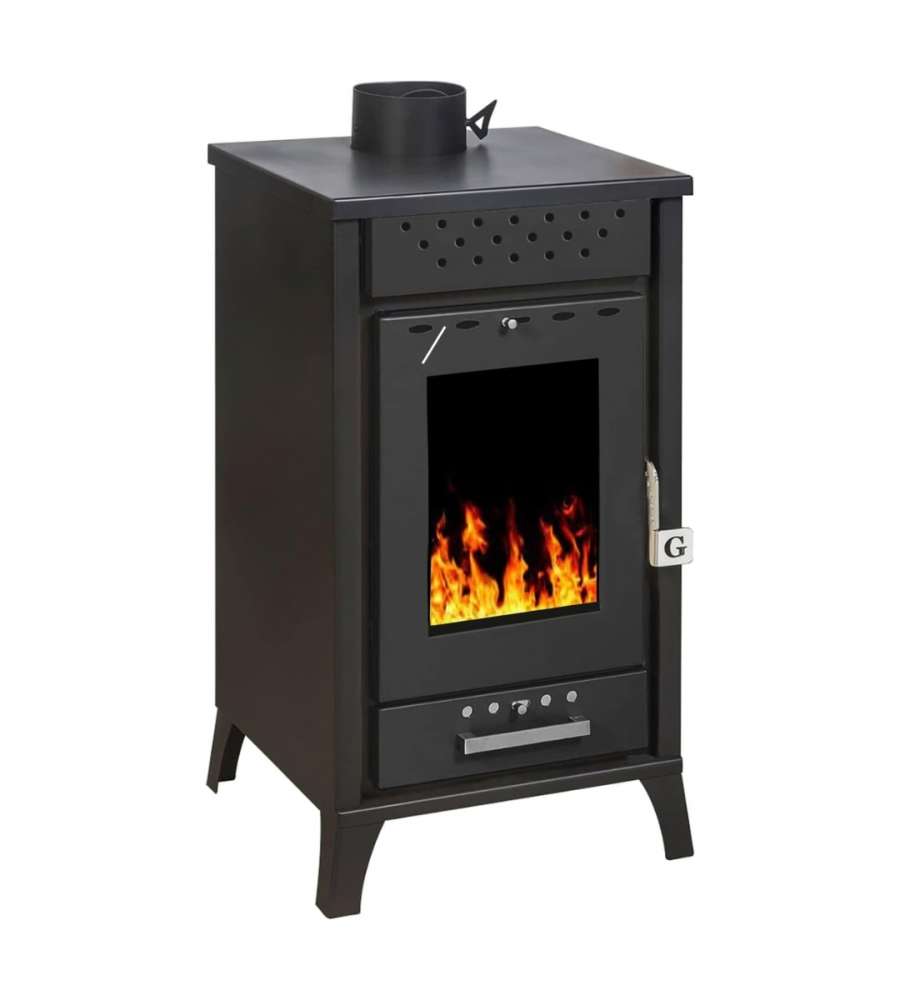 Divina Fire Stufa a Legna Olga 15 kW - Nera - 45,5x48,5x91cm