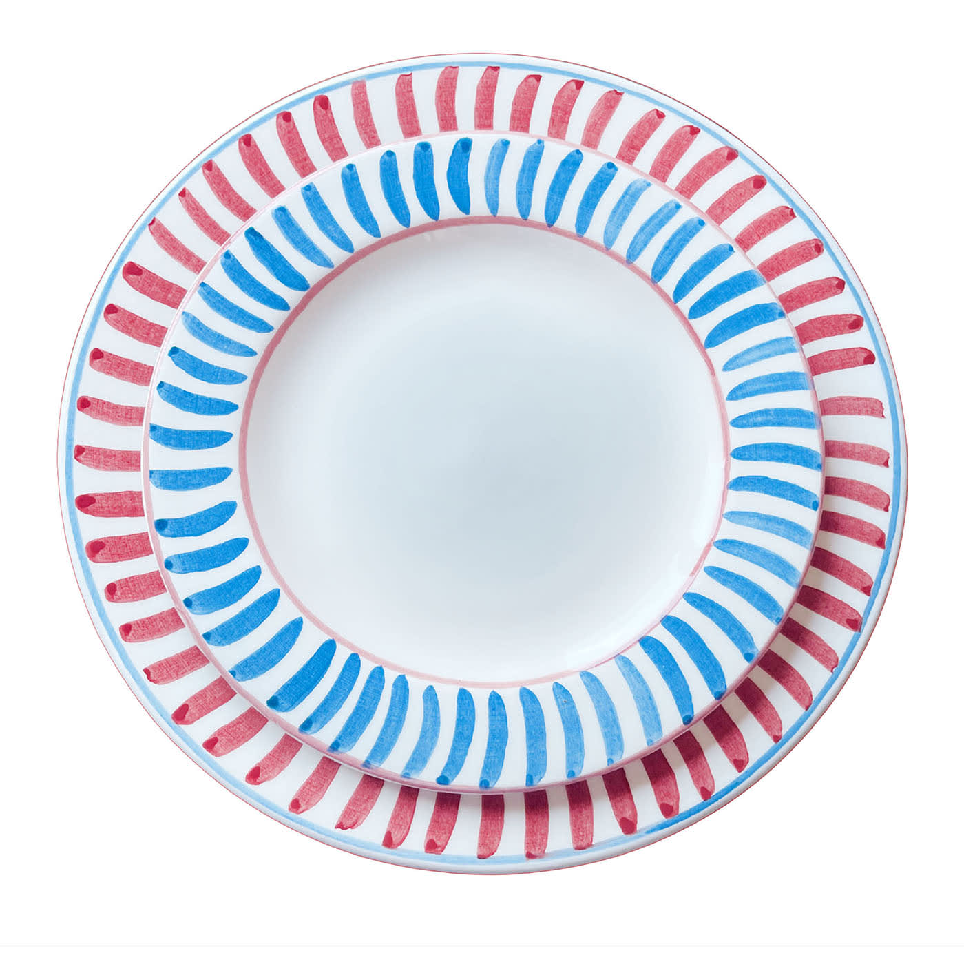 Set di 12 piatti da pranzo in ceramica rossa e blu