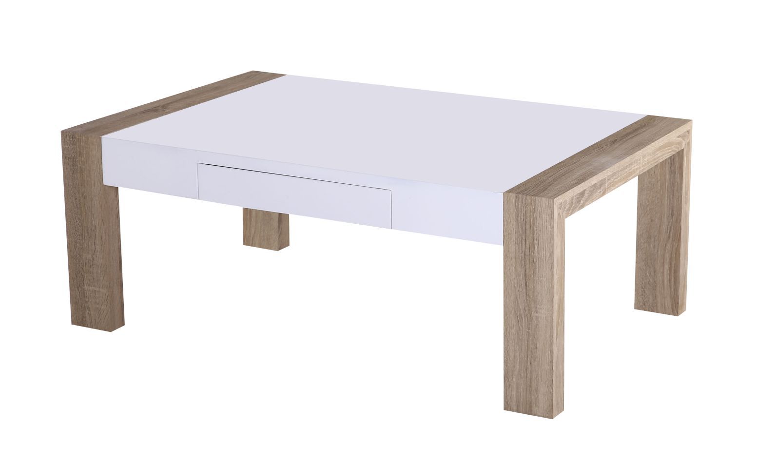 Tavolino Dakoro 34, colore: rovere Sonoma / bianco lucido - Dimensioni: 42 x 110 x 70 cm (A x L x P)