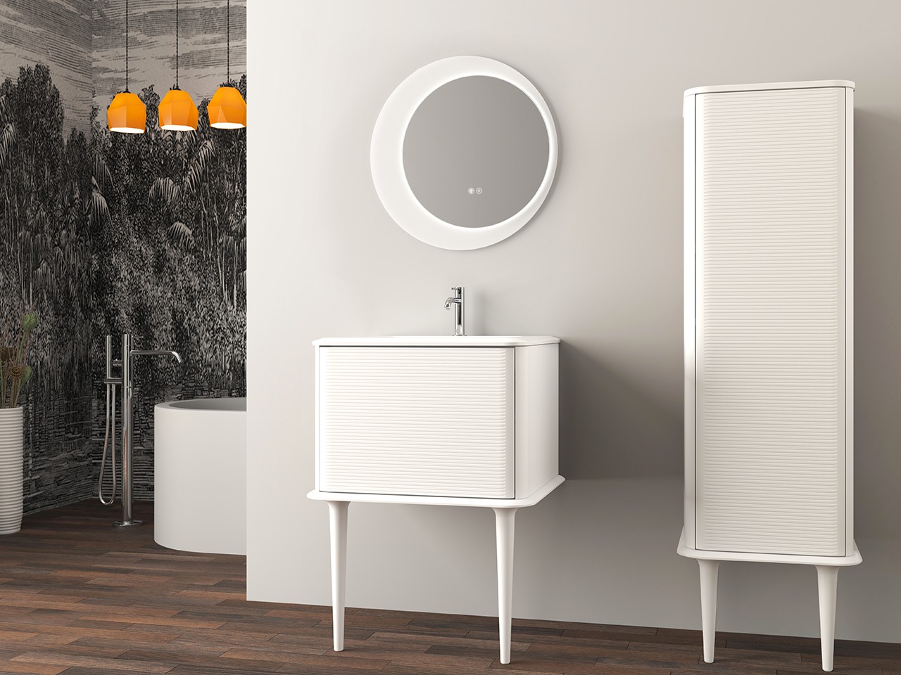 Mobile Bagno ATLAS L64 cm a terra con 1 Cassetto e Lavabo Unitop in Resina - finitura Bianco Opaco-9019582