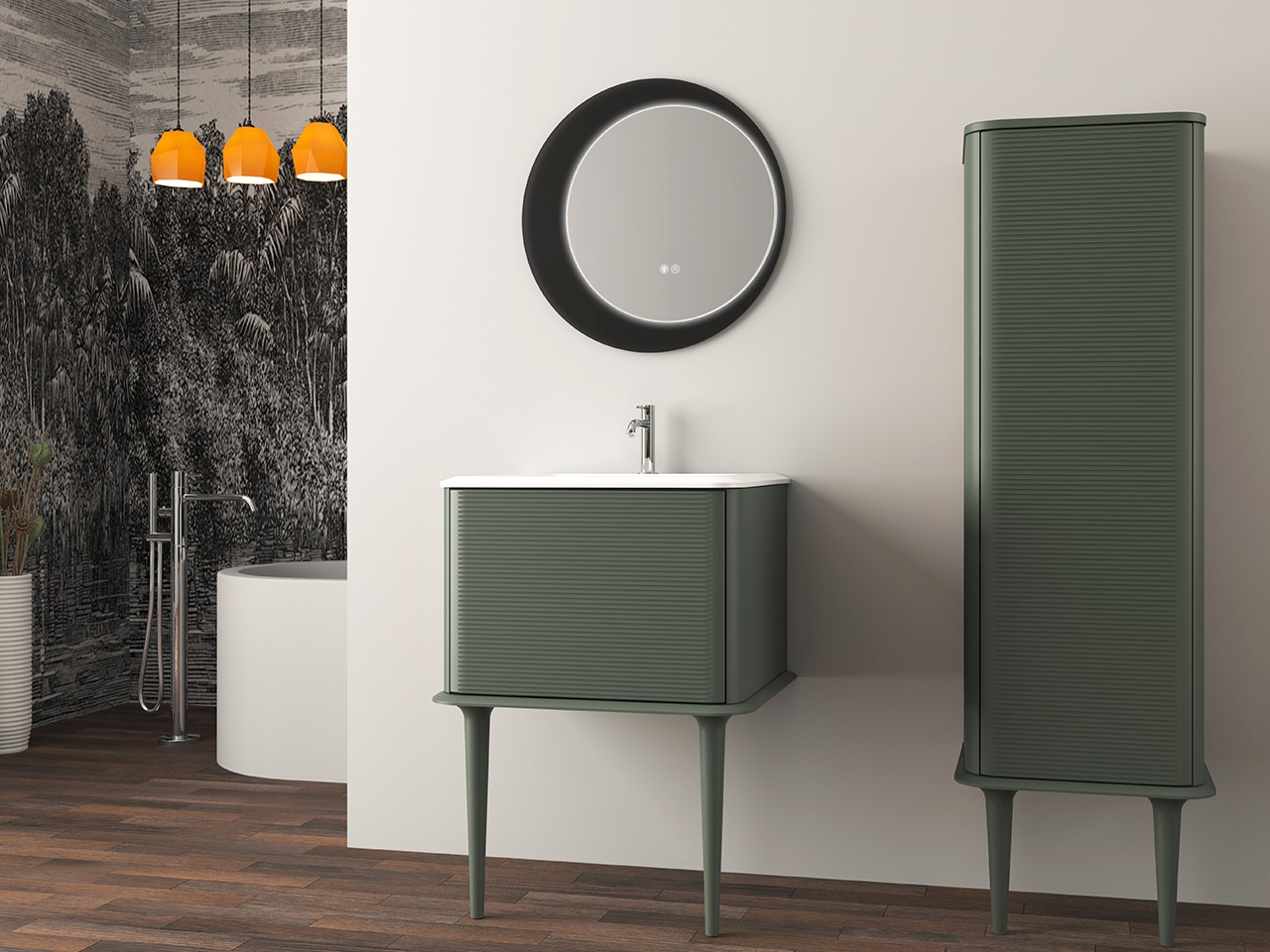 Mobile Bagno ATLAS L64 cm a terra con 1 Cassetto e Lavabo Unitop in Resina - finitura Verde Opaco-9019587
