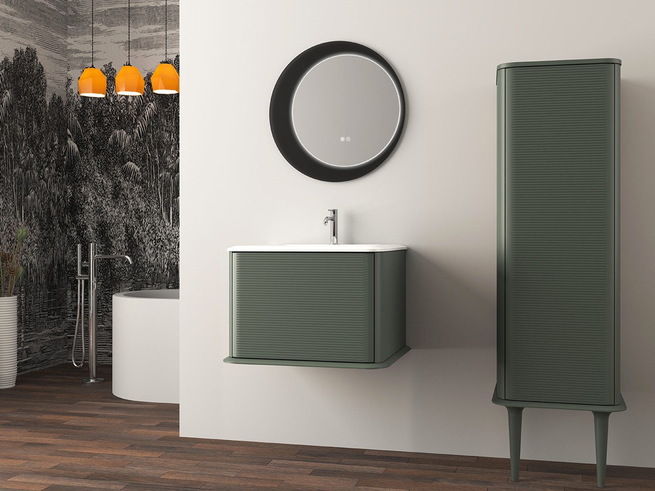 Mobile Bagno ATLAS L64 cm sospeso con 1 Cassetto e Lavabo Unitop in Resina - finitura Verde Opaco-9019575