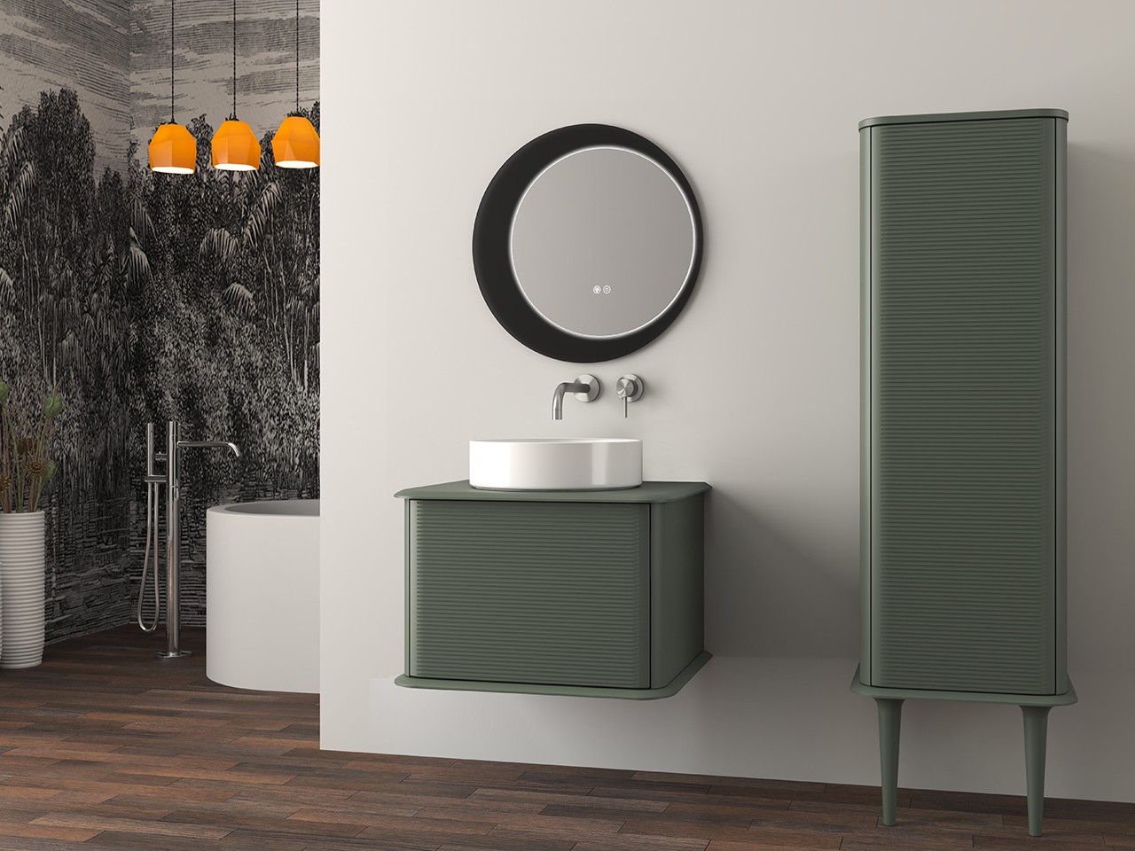 Mobile Bagno ATLAS L64 cm sospeso con 1 Cassetto e Toppino - finitura Verde Opaco-9019569