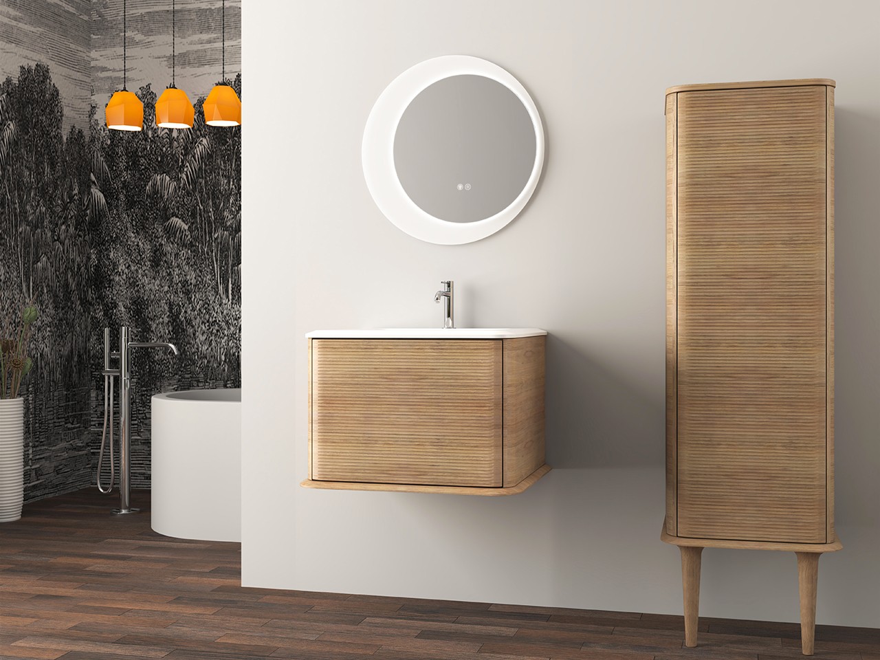 Mobile Bagno ATLAS L64 cm sospeso con 1 Cassetto e Lavabo Unitop in Resina - finitura Rovere Tabacco Opaco-9019574