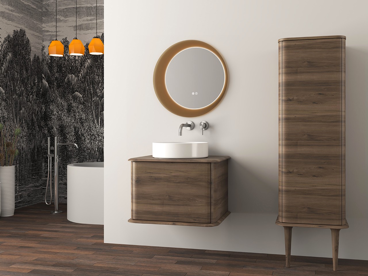 Mobile Bagno ATLAS L64 cm sospeso con 1 Cassetto e Toppino - finitura Noce Opaco-9019567