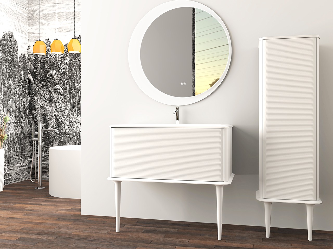 Mobile Bagno ATLAS L98 cm a terra con 1 Cassetto e Lavabo Unitop in Resina - finitura Bianco Opaco-9019606