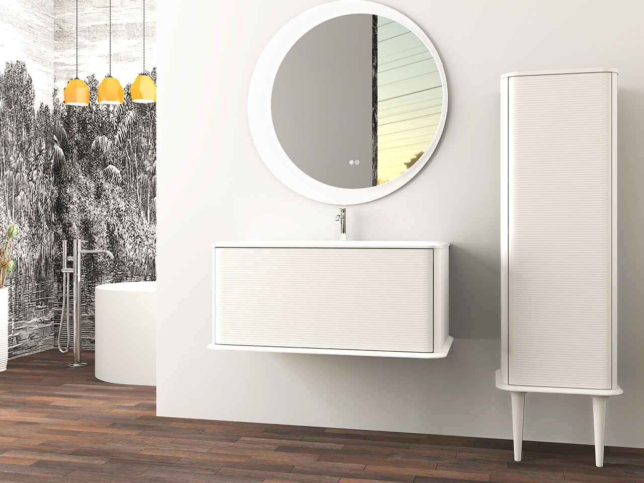 Mobile Bagno ATLAS L98 cm sospeso con 1 Cassetto e Lavabo Unitop in Resina - finitura Bianco Opaco-9019594