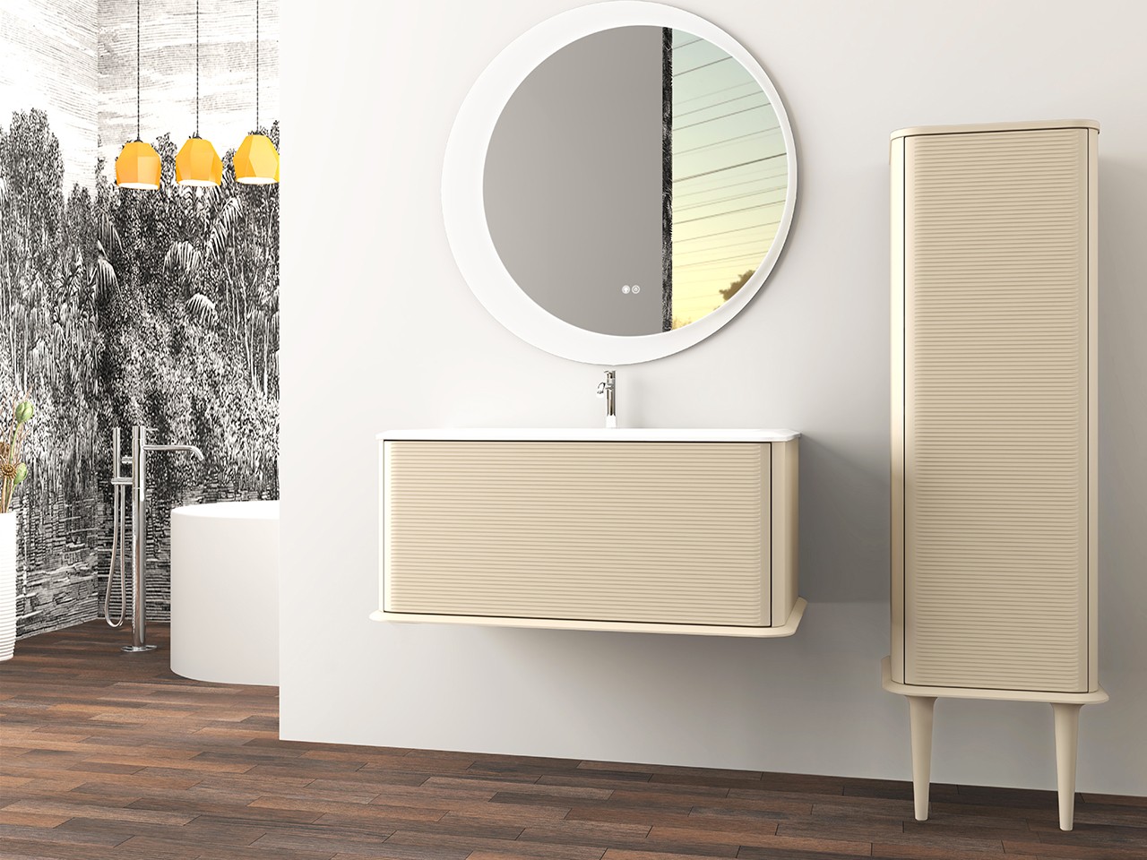 Mobile Bagno ATLAS L98 cm sospeso con 1 Cassetto e Lavabo Unitop in Resina - finitura Cotone Opaco-9019595