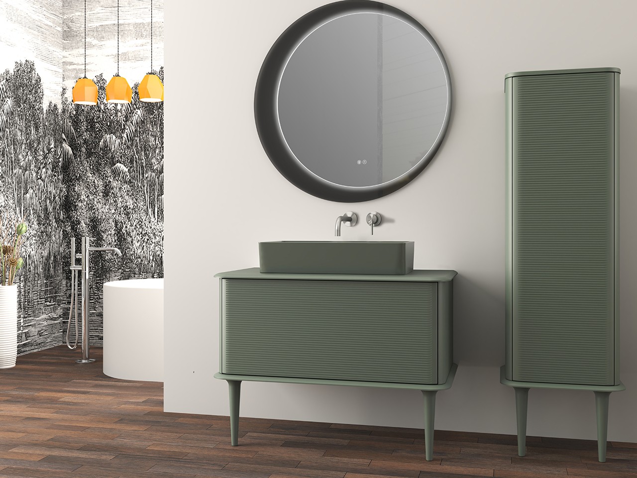 Mobile Bagno ATLAS L98 cm a terra con 1 Cassetto e Toppino - finitura Verde Opaco-9019605