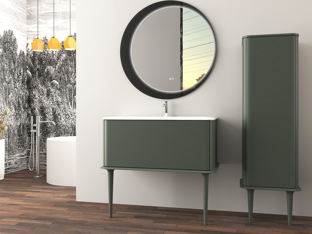 Mobile Bagno ATLAS L98 cm a terra con 1 Cassetto e Lavabo Unitop in Resina - finitura Verde Opaco-9019611