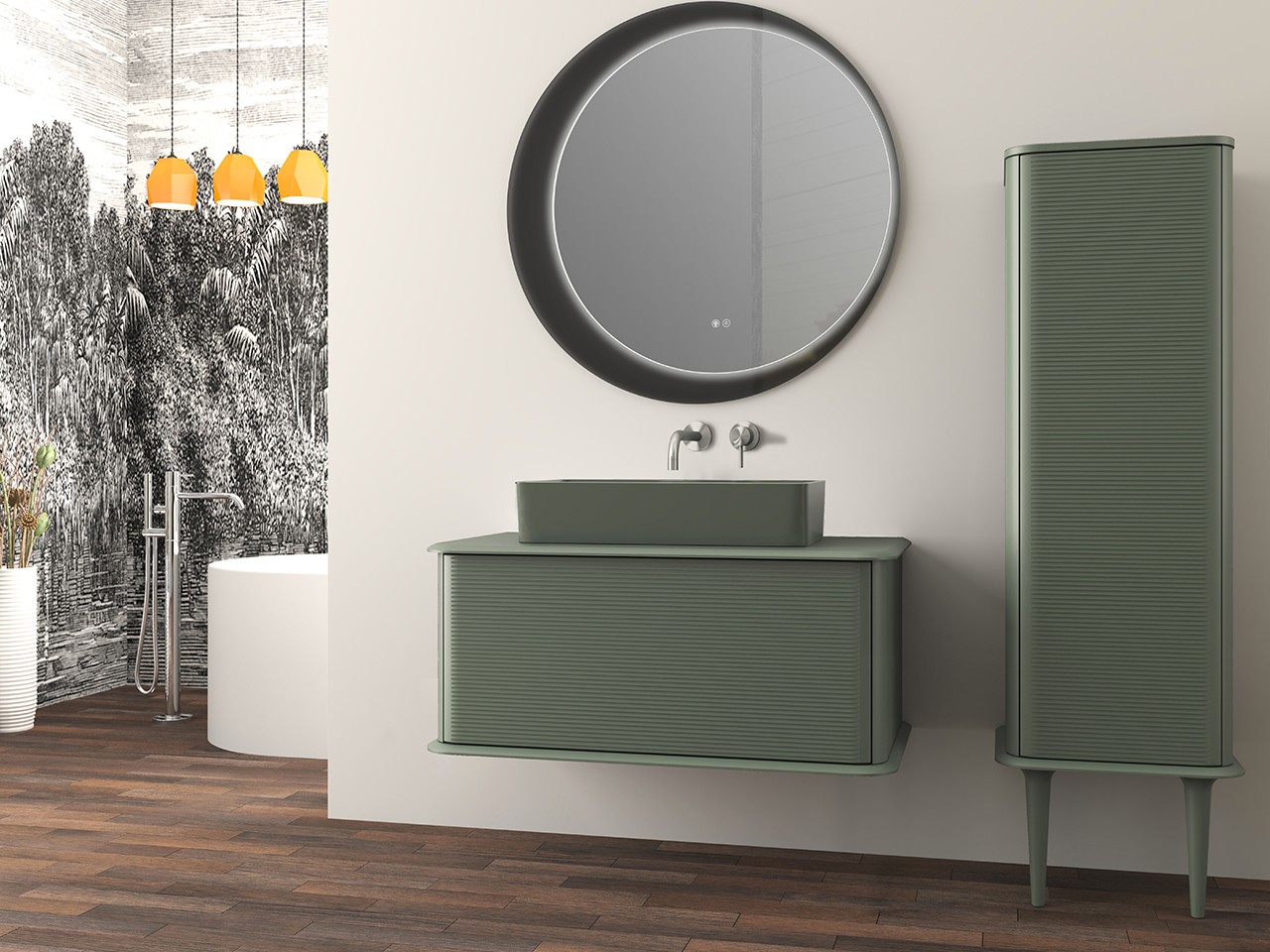 Mobile Bagno ATLAS L98 cm sospeso con 1 Cassetto e Toppino - finitura Verde Opaco-9019593