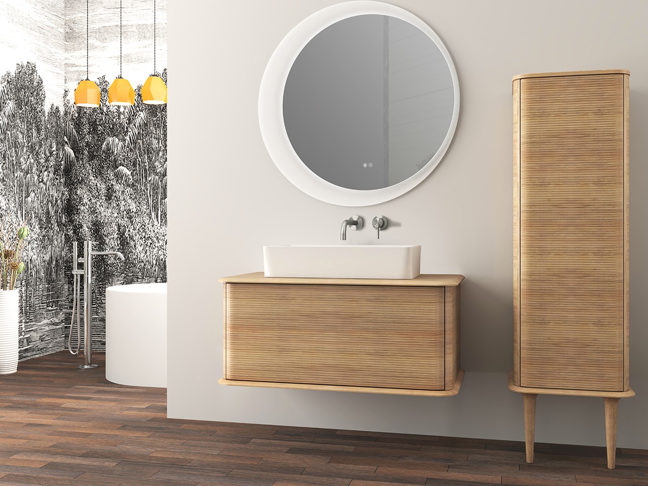 Mobile Bagno ATLAS L98 cm sospeso con 1 Cassetto e Toppino - finitura Rovere Tabacco Opaco-9019592
